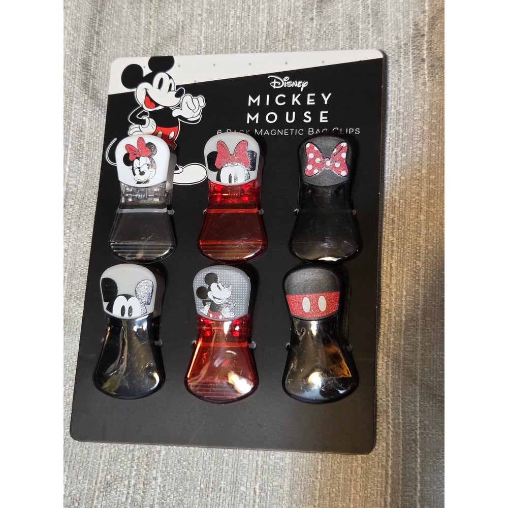Disney Mickey Mouse Minnie Mouse 6 Pack Magnetic Bag Clips Red Black White New